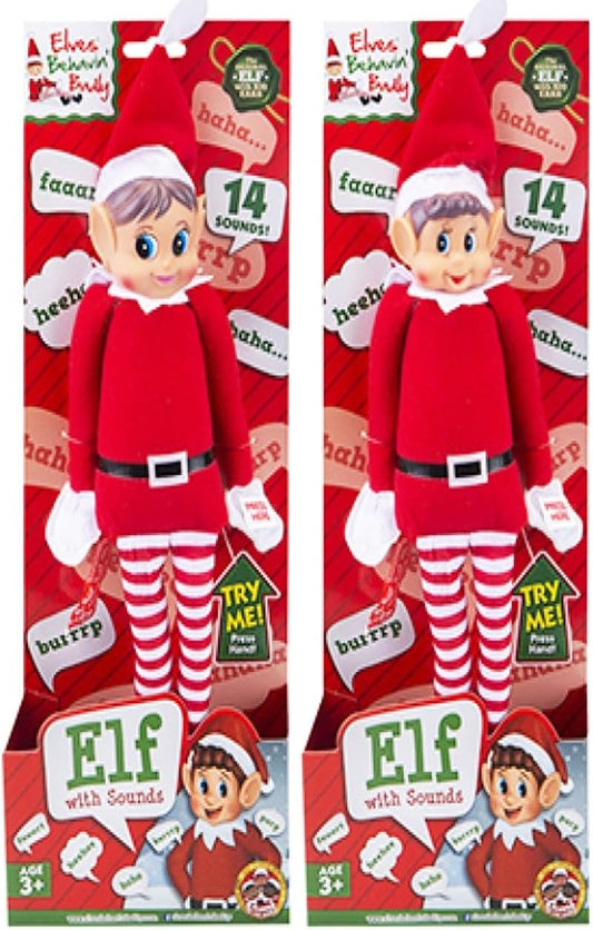 Elf plush toy - White Boy/Girl - Sound Chip Tie on Card